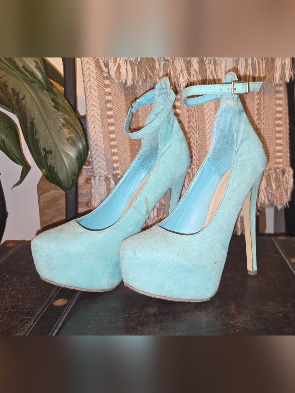 Breckelle’s Aqua Turquoise Faux Suede Platform Stiletto Heels